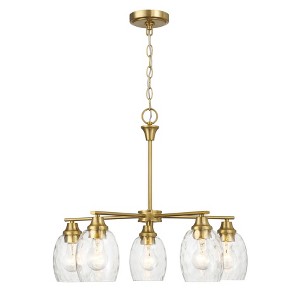 5-Light Linear Chandelier – Golden Brass Chain Mount, Clear Water Glass for Kitchen or Dining Room - 1 of 4