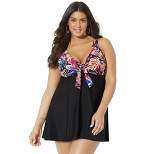 Swimsuits for All Women’s Plus Size Tie Front V-Neck Swimdress