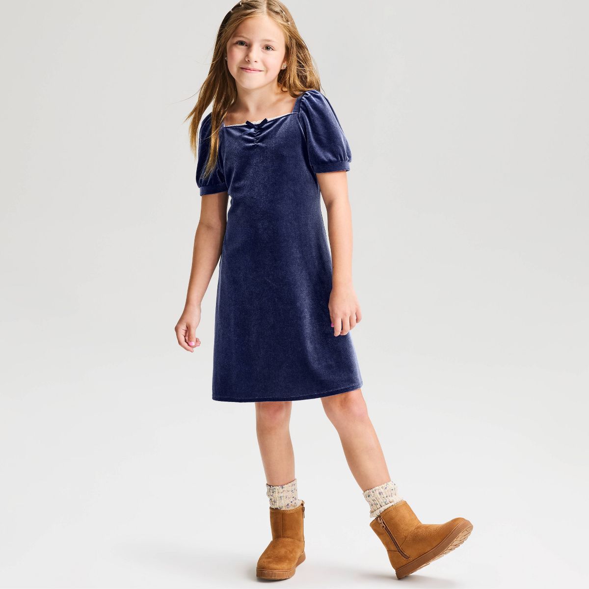 Girls' Short Sleeve Square Neck Velvet Dress - Cat & Jack™ - thumbnail 5