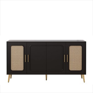 TiramisuBest Retro 3-Door Sideboard with Large Storage Space，Rattan Doors and Metal Handles, Accent Cabinet for Living and Hallway (Antique Black) - 1 of 4
