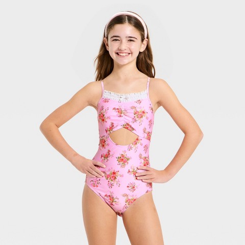 Art Class Girls' May Bouquet Floral One Piece Swimsuit - art class™ Pink XL