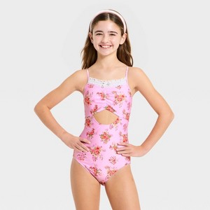 Girls' May Bouquet Floral One Piece Swimsuit - art class™ Pink - 1 of 3