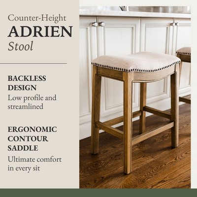 Natural Wood Backless Saddle Counter Stools, Set of 3