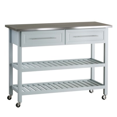 HOMCOM Rolling Kitchen Island Cart with Drawers Shelves and Stainless Steel Top - Grey