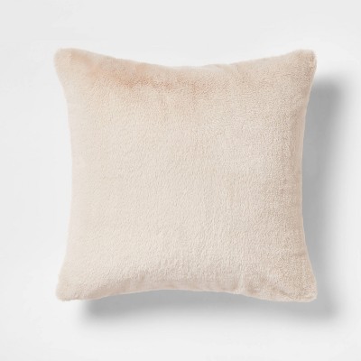 Faux Rabbit Fur Square Throw Pillow Neutral Threshold