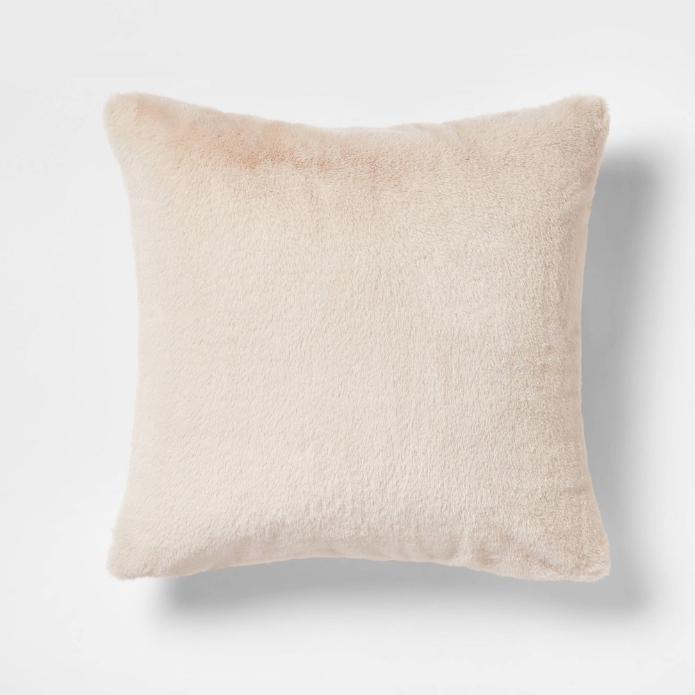 Faux Rabbit Fur Square Throw Pillow Neutral - Threshold™