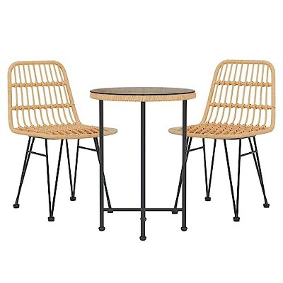 vidaXL 3-Piece Patio Dining Set - Unique Round Table Made of Steel, Tempered Glass and Rattan Look Polyethylene - Stable