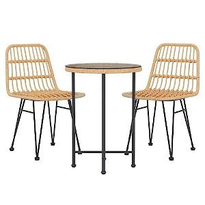 vidaXL 3-Piece Patio Dining Set - Unique Round Table Made of Steel, Tempered Glass and Rattan Look Polyethylene - Stable - 1 of 4