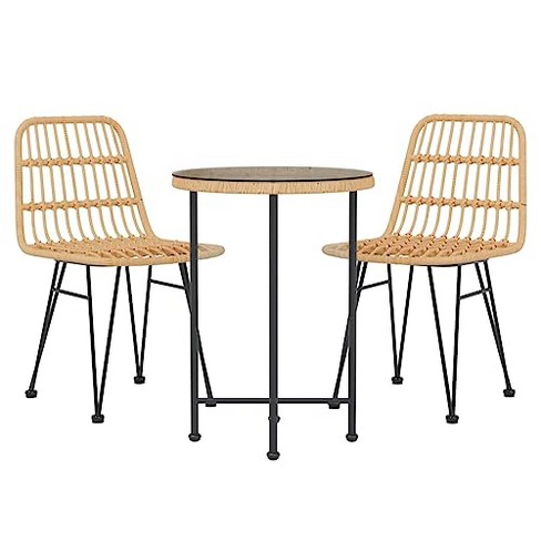 vidaXL 3-Piece Patio Dining Set - Unique Round Table Made of Steel, Tempered Glass and Rattan Look Polyethylene - Stable - image 1 of 4