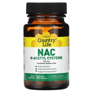 Country Life NAC, N-Acetyl Cysteine, 750 mg, 30 Vegan Capsules - 1 of 2