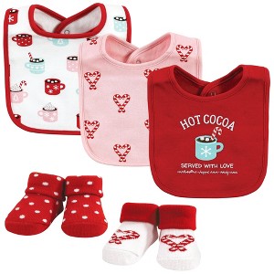 Hudson Baby Infant Girls Cotton Bib and Sock Set, Hot Cocoa, One Size - 1 of 4