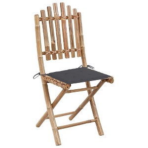 vidaXL Bamboo Folding Patio Chairs - Outdoor Set of 2 with Cushions - Anthracite Fabric - Garden/Deck Lounging - 1 of 4