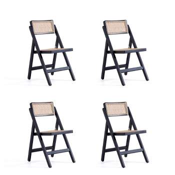 Set of 4 Pullman Cane Folding Dining Chairs Black/Natural - Manhattan Comfort