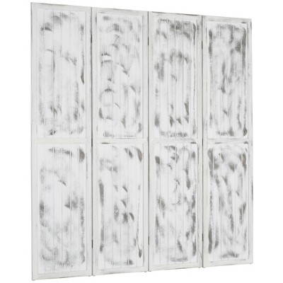Rustic White 4-Panel Woodgrain Folding Room Divider