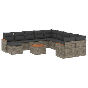 vidaXL Garden Sofa Set Grey with Dark Grey Cushions - 1 of 4
