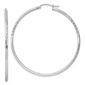 Black Bow Jewelry 2mm, Satin, Diamond Cut, XL Sterling Silver Hoops - 55mm (2 1/8 Inch) - 1 of 4