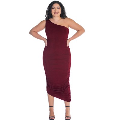 24seven Comfort Apparel One Shoulder Ruched Plus Size Bodycon Dress ...