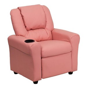Contemporary Kids Recliner with Cup Holder and Headrest Vinyl Pink - Riverstone Furniture