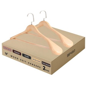 BP4U 16-Inch Wooden Suit Hangers with Non-Slip Pants Bar, Wood Extra-Wide Shoulder Hangers - 1 of 4