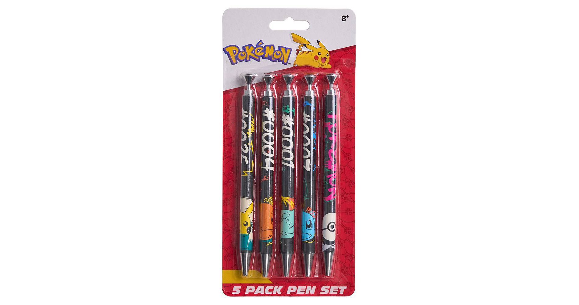 Pokemon 5pk Ballpoint Pens 0.7mm Graffiti Set Black Ink