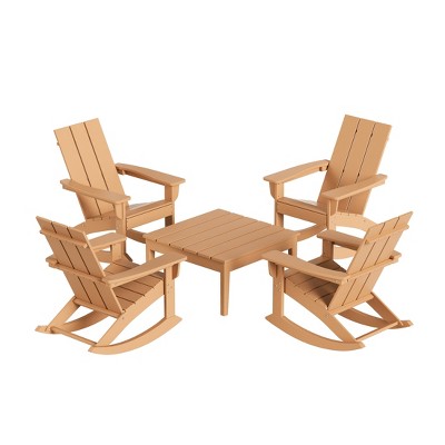 WestinTrends 5-Piece Modern Adirondack Outdoor Rocking Chair with Side Table Set