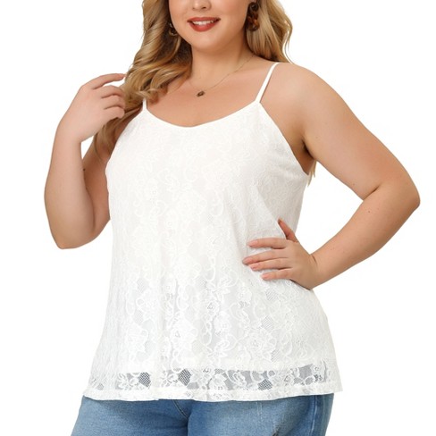 Agnes Orinda Women's Plus Size Lace Adjustable Strap Elegant Camisole Tops  White 1X