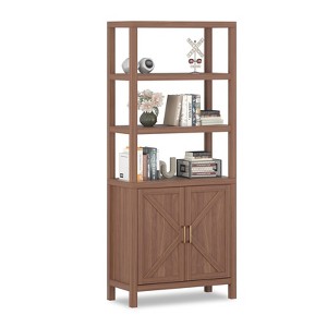 GustoWave Tier Bookshelf with Drawer, Large Farmhouse Display Book Shelf with Adjustable Shelves and Storage Cabinet, Library Wood Bookshelves,Brown - 1 of 4