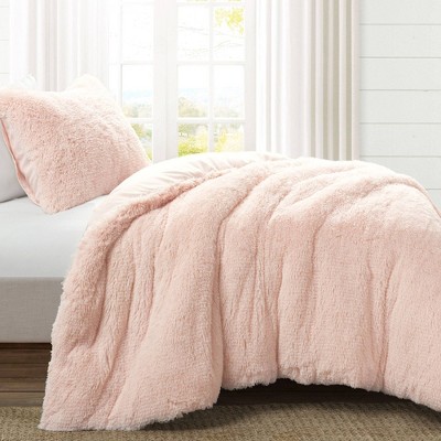 2pc Twin/twin Extra Long Margot Print Long Faux Fur Comforter Mini Set  Blush : Target