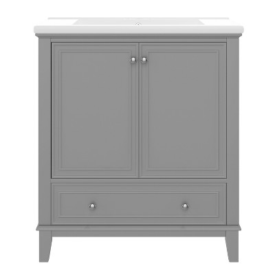 Vynxaria 30" Bathroom Vanities Gray Vanity Cabinet with Door Drawer & Adjustable Shelf 34.8"H