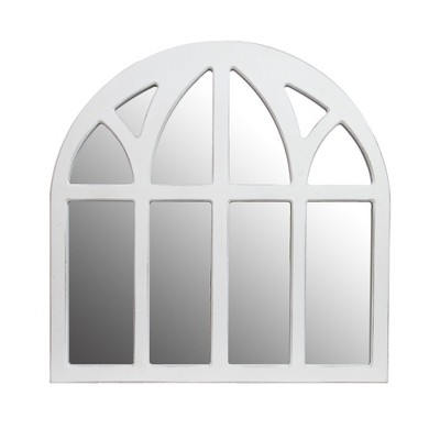 28" Distressed Farmhouse Cathedral Windowpane Wall Mirror White - Patton Wall Decor