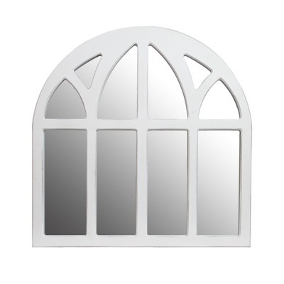 28" Distressed Farmhouse Cathedral Windowpane Wall Mirror White - Patton Wall Decor