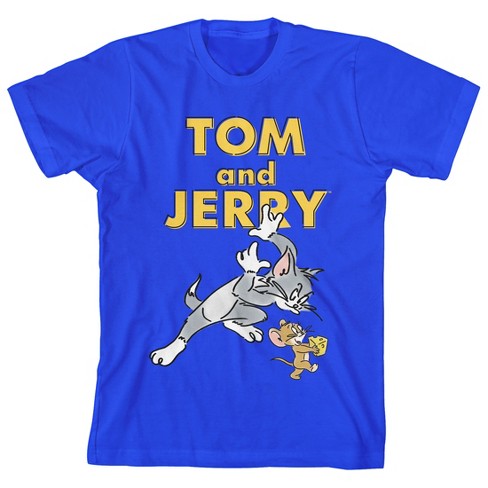 Tom & Jerry Classic Cartoon Characters Men's Royal Blue Graphic Tee-Small