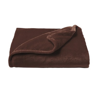 Oversized Mocha Brown Velvet Polyester Throw Blanket