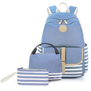 Generic School Backpacks for Teen Girls Lightweight Canvas Backpack Stripe Backpack - 1 of 4