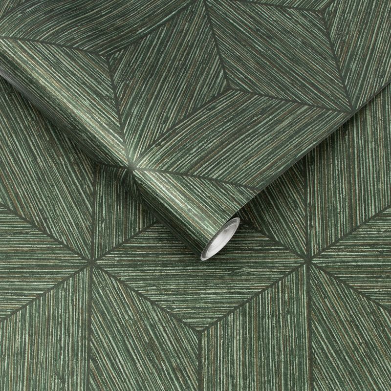 Grasscloth Geo Pine Green Geometric Paste the Wall Wallpaper, 3 of 5