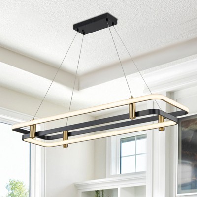 LLHZSY Double Layer Rectangular LED Chandelier 17 1/2" Wide Modern Light Fixture For Kitchen Island Dining Room