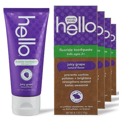hello Kids Juicy Grape Fluoride Toothpaste, sls Free + Vegan - 4.2oz/4pk