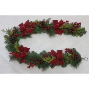 6 FT Christmas Garland with 20 Led Lights, Artificial Garland with Pine Cones, Red Berries & Bows, Xmas Decoration for Mantle Stairs Fireplace - 1 of 1