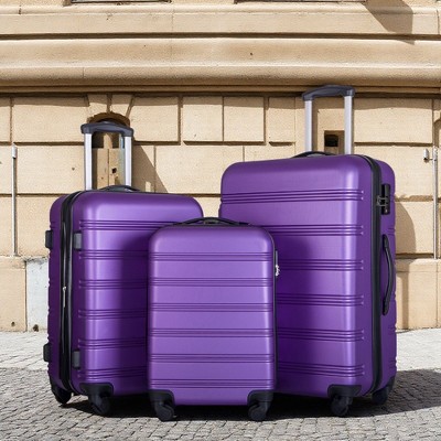FURNIinspire Bag And Luggage Sets 3 Piece Luggage Set Spinner Suitcase with TSA Lock, Travel Options for Family Travel, Purple, 20" 24' 28"