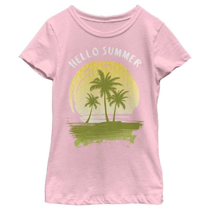 Girl's Lost Gods Hello Summer Palm Tree Silhouette T-Shirt, 1 of 5