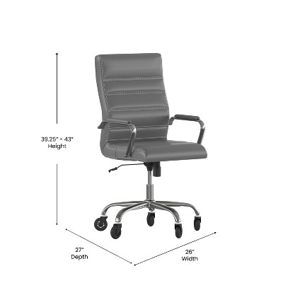 Gray LeatherSoft High Back Executive Swivel Office Chair with Chrome Frame