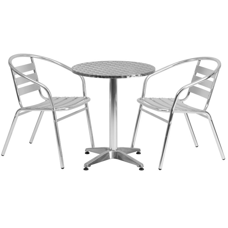 Flash Furniture Lila 23.5'' Round Aluminum Indoor-Outdoor Table Set with 2 Slat Back Chairs, 1 of 5