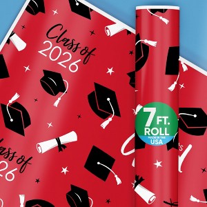 Big Dot of Happiness Red Graduation Wrapping Paper, Class of 2026 Congrats Grad Party Gift Wrap Supplies, 24 in x 7 feet, 1 Roll - 1 of 4
