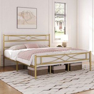 Yaheetech Simple Metal Bed Frame with Curved Design Headboard and Footboard - 1 of 4