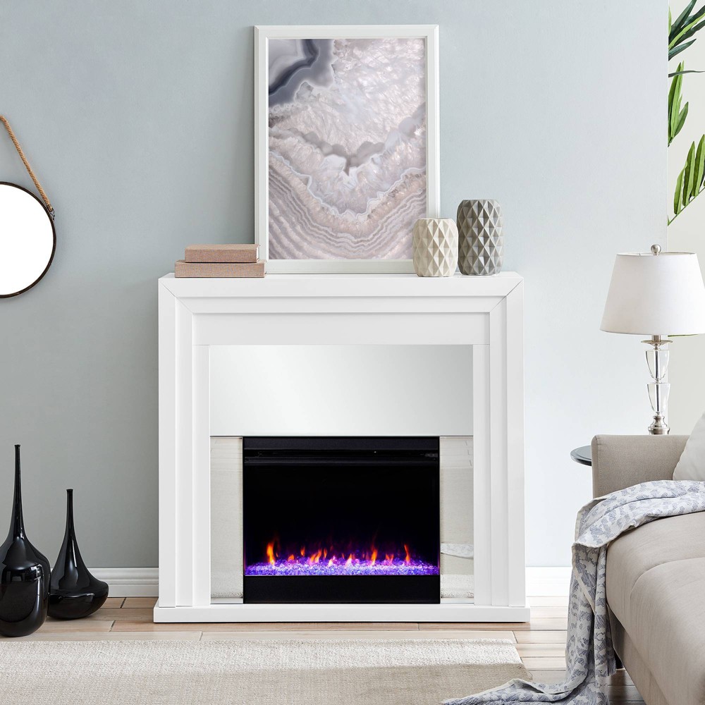 Photos - Electric Fireplace Swanmoor Mirrored Color Changing Fireplace White - Aiden Lane