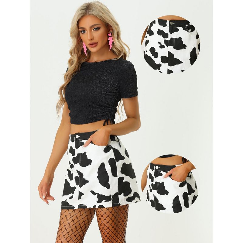 Allegra K Women's Cow Print Casual Elastic Back High Waist Mini Short Skirt, 2 of 6