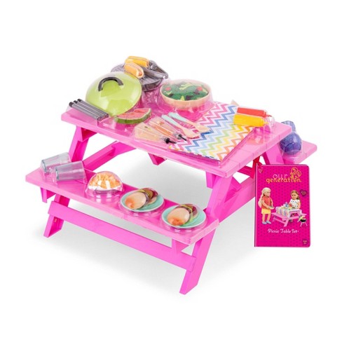 Our Generation Picnic Table Set with Play Food Accessories for 18" Dolls - Pink - image 1 of 4