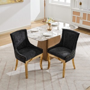 PAGED Modern Style Dining Chairs Set of 2 Chenille Living Room Chairs with Curved Gold-Plated Legs and Rivet Trim for Living Room - 1 of 4