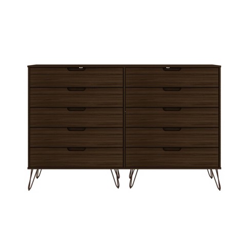 Rockefeller 10 Drawer Double Tall Dresser Brown Manhattan Comfort Mid century Modern Storage Target