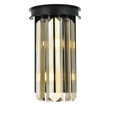 Elegant Lighting Sydney 2 light Matte Black Wall Sconce Golden Teak (Smoky) Royal Cut Crystal